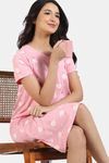 Zivame Joyful Jingles Knit Cotton Knee Length Nightdress - Candy Pink — thumbnail 1
